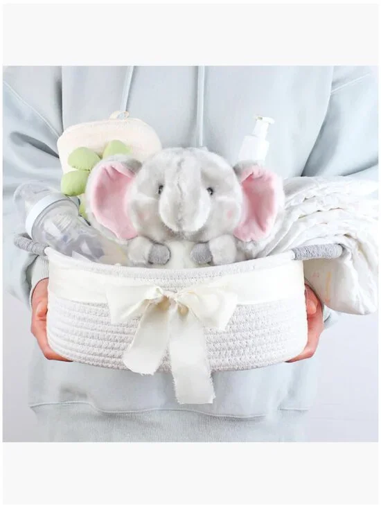 White Cotton Rope Basket with Grey Handle for Storage and Decor - Picture 5 of 7